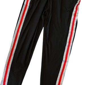 Black Track Pants with Red and Silver Stripes